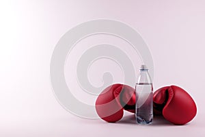 Two boxing gloves and a bottle of water photo