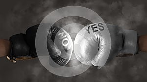 Two boxing gloves symbolize the Battle for a decision photo