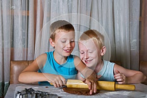 Two boys baking cookies