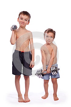 Two boys with dumbbells photo