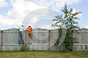 Two boys on the fence looking for smth