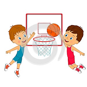 Two boys playing basketball