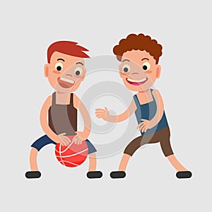 Two boys playing basketball vector illustration