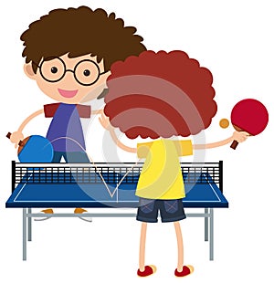 Two boys playing pingpong