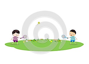 Two boys playing tennis