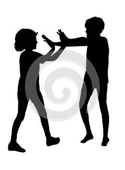 Two boys playing together, body silhouette vector