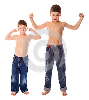 Two boys showing his muscles