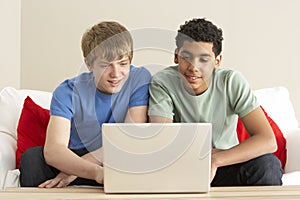 Two Boys Using Laptop At Home