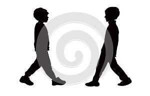 Two boys walking silhouette vector