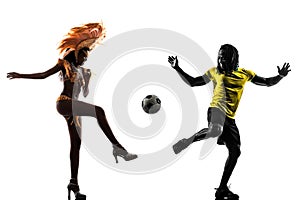 Two Brazilians soccer football player Samba dancer