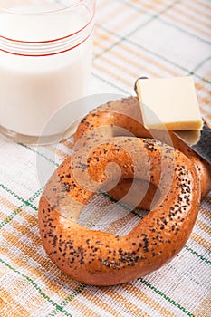 Two bread-ring with milk