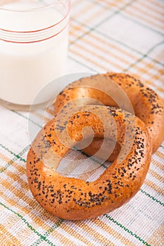 Two bread-ring with milk