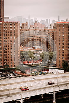 Two Bridges district in New York City seen from Brookly Bridge