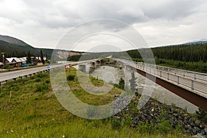 Two bridges over Nenana river in Alaska