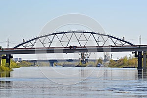 Two bridges through the Tura River in Tyumen, Russia.