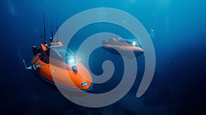 Two Orange Submersibles in the Ocean