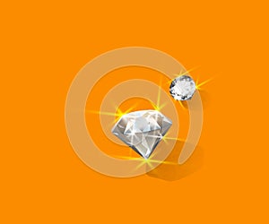 Two Brilliant Diamonds with Glimmering Light on Orange