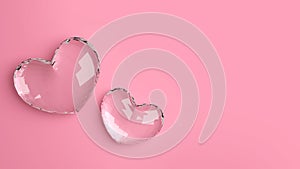 Two brilliant hearts on pink background. Concept design for valentines day