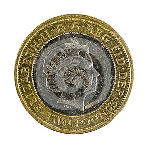 Two british pound coin 2007 isolated