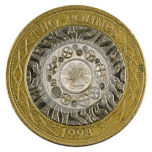 Two british pounds coin 1998 isolated