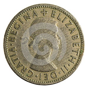 Two british shillings coin 1955 isolated