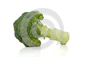 Two broccoli florets on white