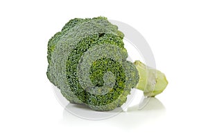 Two broccoli florets on white