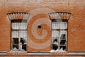 Two broken windows of old plant
