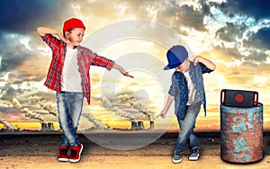 Two brothers dancing hip-hop .The cool kids.