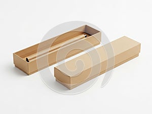 Two brown cardboard boxes, one open and one closed isolated on white background