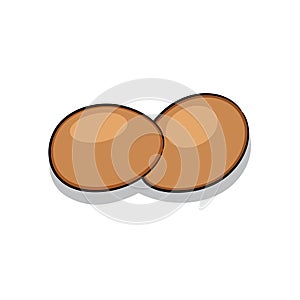 Two brown eggs with shadow isolated on white background.