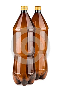 Two brown empty plastic bottles