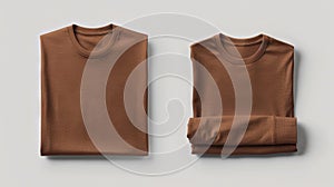 Two brown t - shirts on a gray background photo