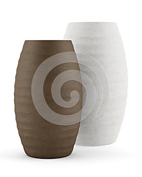 Two brown and white ceramic vases isolated on white