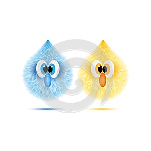 Two bubble character in blue and yellow 3D