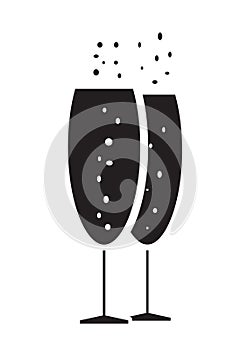 Two bubbly champagne glasses icon vector