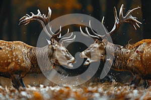 Two bucks fighting each other. Generative AI.