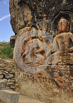 Two Buddha rock statue in Gyalwa Ringna which is located in Padum, Zanskar, Kargil, Ladakh, India