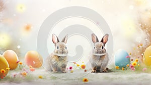 Two Bunnies with Easter Eggs
