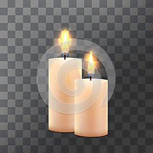 Two Burning  Decorative cylindrical candle with burning