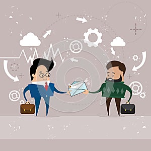 Two Business Man Give Envelope Mail Document Communication