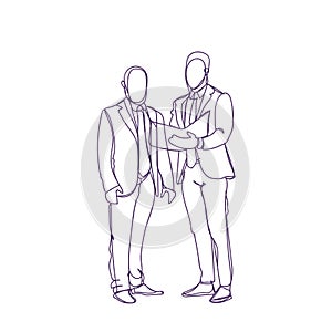 Two Business Man Silhouette Sketch Discuss Document Businessmen Meeting Speak Discussion Concept