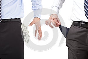 Two Business men grabbing pocket money