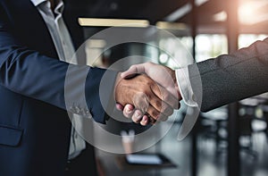 two business men shake hands in the office
