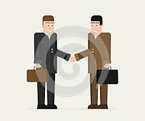 Two business men shaking hands to seal a deal . Partnership. Flat vector iilustration