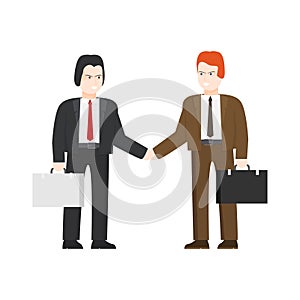 Two business men shaking hands to seal a deal . Partnership. Flat vector iilustration