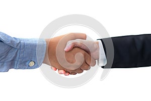 Two business people handshake isolated on white background for business meeting concept