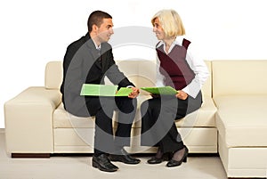 Two business people having conversation