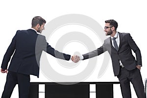 Two business people shaking hands . isolated on white