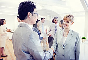 Two Business Person Handshaking in the Office